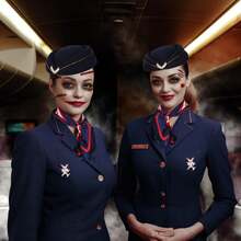 5pcs Flight Attendant Costume Accessories Set, Including Stewardess Hat, Gloves, Scarf And Brooch, Suitable For Christmas, Halloween Costume Parties, Dance Events, Music Festivals And New Year Outfits - Multicolor - View 3