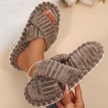 Fall Winter Memory Foam Open Toe Slide House Bedroom Slippers For Women Shoes Soft Cotton Fuzzy Slippers Indoor - màu nâu - Xem 5