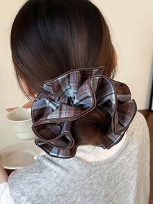 1pc Four-Layer Lock-Edge Checked Pleated Big Hairband For Girls - Versatile And Fashionable Hair Accessory ,Ponytail Holders ,Hair Elastics ,Hair Rubber Bands ,Scrunchies ,Hair Rope ,Elastic Hair Tie ,Makeup