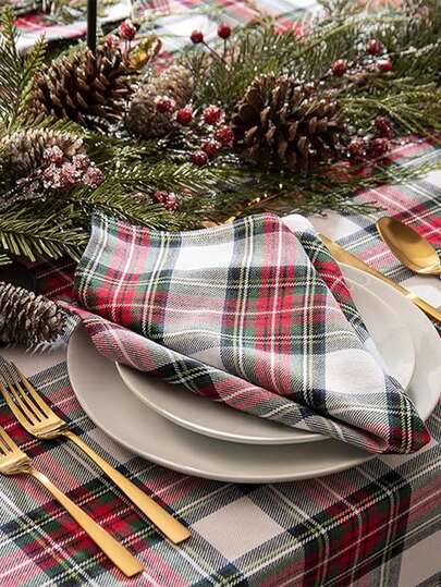 2/6/12/240张装圣诞假日美式复古格子餐巾，轻盈透气，适用于节日派对、野餐、家居装饰，可水洗重复使用。