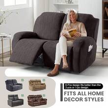 VANSOFY Recliner Couch Cover, 8-Pieces Stretch Recliner Sofa Cover Soft Jacquard Reclining Slipcover Furniture Protector With Elastic Bottom For Kid, Pets(3 Seat,Gray)