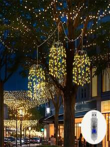 3pcs 300LED Hanging Firecracker Lights, Decorative Light String, USB Power Supply, 8 Modes, LED Indoor Lighting, Soft Copper Wire, Suitable For Roofs, Courtyards, Terraces, Christmas, Weddings, Festivals And Parties