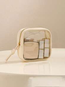 Geantă cosmetică mică transparentă pentru poșetă, geantă de machiaj mini transparentă pentru școală, geantă de machiaj transparentă drăguță pentru călătorie, geantă mică din piele albă pentru machiaj, geantă de toaletă, geantă pătrată impermeabilă cu fermoar, penar, geantă de ruj, geantă de machiaj, potrivită pentru studenți și uz zilnic, cadouri pentru prieteni și iubite.