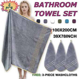 [Ultramjuk badhandduk] 4-delat badhandduksset, snabbtorkande, absorberande, lätt, 1 badhandduk 100 x 200 cm, 3 fyrkantiga handdukar 34 x 34 cm, mycket lämplig för hemmabruk, hotell och spa, utomhusfitness, campinghandduksset, julklapp