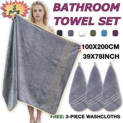 [Ultra-Soft Bath Towel] 4pcs Bath Towel Set,Quick-Drying, Fast-Absorbing, Lightweight, 1 Bath Towels 100 X 200 Cm, , 3 Square Towels 34 X 34 Cm, Very Suitable For Home, Hotel And Spa Use, Outdoor Fitness, Camping Towel Bath Towel Set Christmas Gift