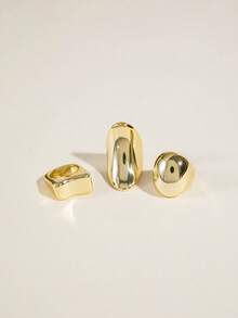 3pcs Minimalist Fashionable Versatile CCB Geometric Square & Round Creative Unique Women Jewelry Ring Set, Suitable For Daily, Party, Casual Gathering, Gift