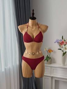 Bellisia Biquíni de cor sólida para férias de verão na praia