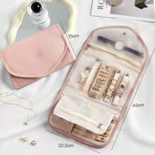 1pc Large Travel Jewelry Storage Bag, 5.91*8.86 Inches When Closed, PU Necklace And Earring Storage Bag And Compartment, Portable High-End Exquisite Zipper Jewelry Storage Box For Travel Accessories - 彩色 - 查看 9