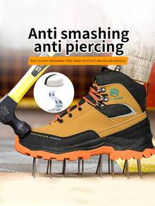 1 Pair Men's And Women's Work Trainer Sports Safety Boots Men High Top Sports Steel Toe Boots,Sports Safety Shoes Safety Trainer Indestructible Boots,Work Boots For Men,Work Boot,Steel Toe Trainer Safety Sneakers Anti-Puncture Anti-Smash Cushion Sole,Work Boots For All Seasons Anti Smash Anti Puncture For Outdoor,Hiking,Adaptive Design Ideal Worker's Gift Durable Rubber Outsole,Work Boots For Woman,Work Shoes,High-Top Safety Shoes Men Shoes - Brown - View 3