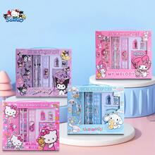 Sanrio 6/8/14 件套 Hello Kitty 卡通尺、卷笔刀、橡皮、笔记本套装，创意绘画办公用品，文具礼品套装，非常适合办公使用、派对礼品和收藏 - 英文书写派对笔记本 | 三丽鸥笔记本 | 耐用封面，非常适合作为赠品、2026 年新年礼物、毕业礼物或返校季礼物。