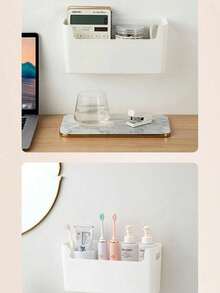 1个白色壁挂式收纳盒，免打孔柜门收纳盒，适用于厨房、浴室、卧室和办公室收纳整理，厨房用品，厨房收纳，厨房整理，厨房收纳盒，收纳用品，厨房，整理，收纳盒，整理盒，抽屉收纳盒，旅行，厨房用品，厨房用具，厨房工具，厨房杂物 - 白色 - 查看 3