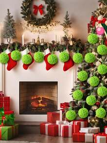 12 Stücke limegrüne flauschige Weihnachtskugel Dekorationen, grüne Weihnachtsbaum Hängedekoration, weiche Kunstfell Plüsch Kugel Dekorationen für Zuhause, Party Zubehör, Kaminsims, Wanddekoration, Weihnachtskranz für Innenraum, Kamin, Zuhause, Büro Dekoration, Weihnachtsschmuck, Weihnachtshänger