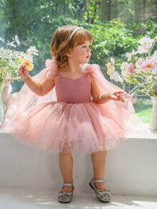 Young Girl Pink Bow Tulle Elegant Valentine's Day Party Princess Dress, Suitable For Girls' Birthday, Party, Ball, Wedding Flower Girl, Special Occasion Holiday Celebration - Pink - View 9