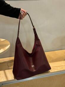 时尚勃艮第色手提包，大容量女士单肩包，设计感十足 - 酒紅色 - 查看 3