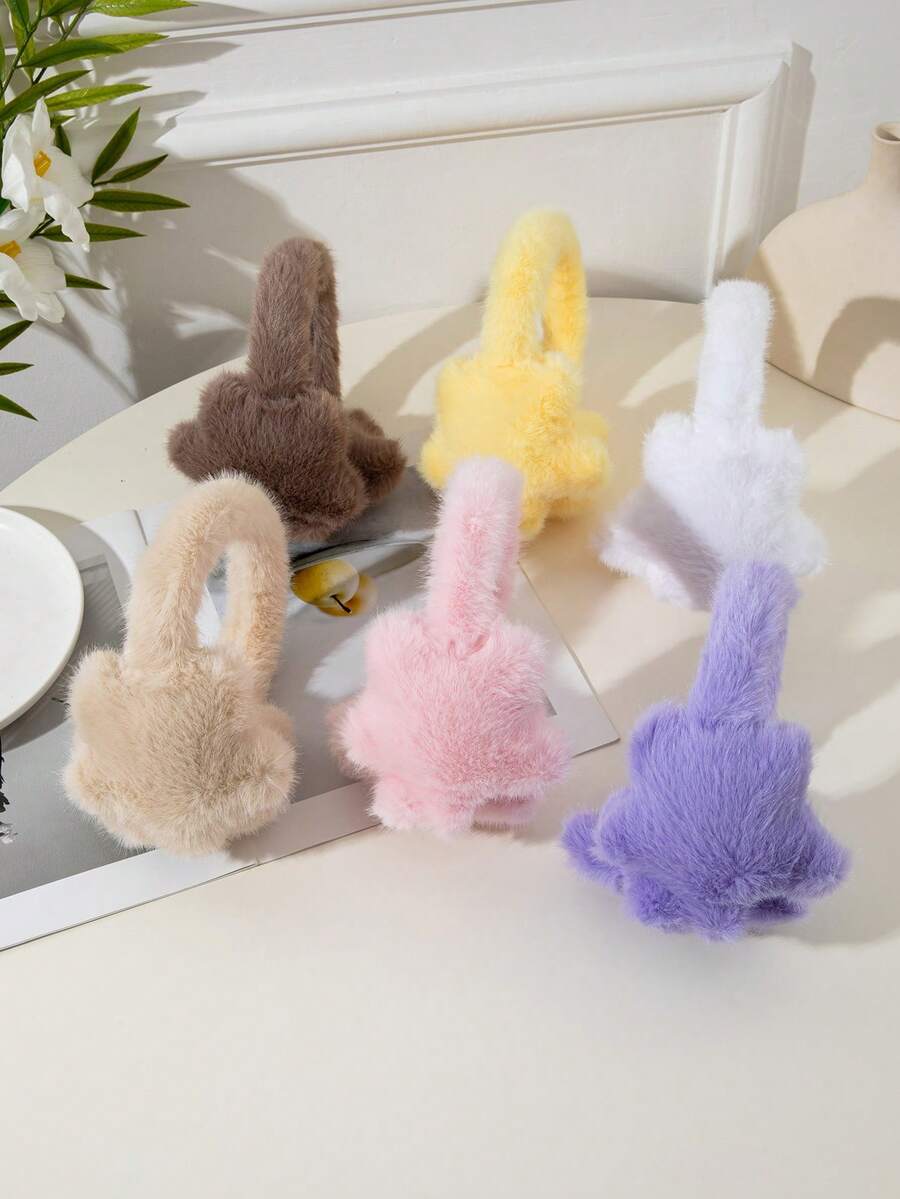 1 件女士蓬松俏皮亮色星星耳套，时尚温暖，秋冬 - 裸色 - 查看 1