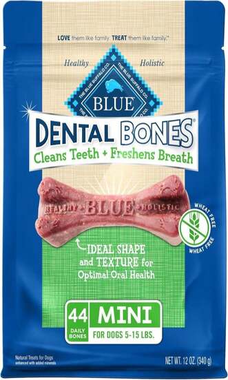 Blue Buffalo Dental Bones Mini Natural Dental Chew Dog Treats Bag, 12oz Bag
