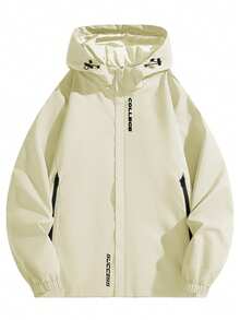 男士宽松轻便拉链连帽夹克，适合春秋季旅行、休闲、户外活动