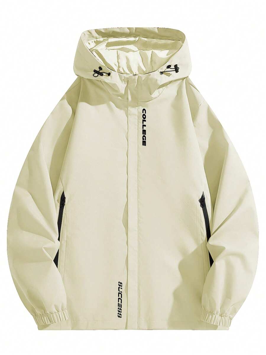 男士宽松轻便拉链连帽夹克，适合春秋季旅行、休闲、户外活动