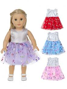 16-18 Inch Children's Doll Dress, Fashion Personalized Dress With Butterfly Element Tulle Skirt, Multiple Colors Available, Doll Costume, Dress Up Game Outfit, Suitable For Children 3+ Years Old, Christmas Gift, Holiday Gift, Birthday Gift (Doll And Shoes Not Included) - Multicolor - View 2