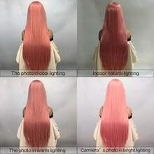 Parrucca dritta lunga 32 pollici in capelli sintetici resistenti al calore, con frangia, colore rosa chiaro, adatta per cosplay, Ognissanti, feste e festival musicali