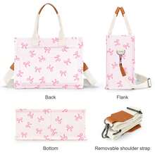 Canvas Tote Bag For Women With Pockets Crossbody Bag Tote Shoulder Handbags Casual Work Bags Everything Tote Bag - 粉紅色蝴蝶結 - 查看 5