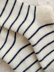 3 pares de calcetines gruesos y cálidos de lana con rayas para mujer, calcetines minimalistas de moda suaves hasta el tobillo, para otoño/invierno