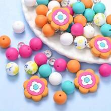70pcs Colorful Flower Silicone Bead Set - Ideal For DIY Crafting Keychains, Necklaces, Bracelets, Decorative Pens, Jewelry And Pendants