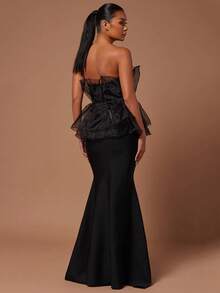 Bernatova 女士优雅无肩带黑色长款鸡尾酒礼服，采用厚实优质绷带面料，性感无袖欧根纱明星晚礼服，适合红毯、婚礼宾客、鸡尾酒会和晚宴等场合。 - 黑色 - 查看 8