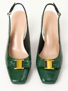 WHDXY 1 Pair Women's Square Toe Backless Preppy Style Buckle Decor Office High Heel Pumps, Sexy Runway 7CM Chunky Heel Dress Shoes For Work, Flight Attendant, Party - màu xanh lá - Xem 3