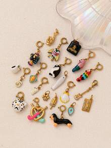 1pc Cute Animal Shaped Pendant, Designs Include Fish, Leopard, Parrot, Dachshund, Penguin, Seahorse, Seashell, Paw Print, Inlaid Zirconia, 18K Gold Plated Stainless Steel, Suitable For DIY Jewelry, Necklace, Bracelet, Earring, Keychain, Bag Charm, Women's Jewelry Accessory, Wallet Decor, Small Pendant, DIY Craft