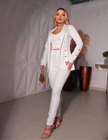 Women's Three-Piece Set With Cropped Blazer And Pants - Off - View 1