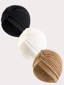 Conjunto de turbante de mujer con textura arrugada y tono sólido - Duo de tocado ajustable inspirado con forro transpirable, envoltorio bohemio y gorras de capa base para comodidad y versatilidad de estilo durante todo el día, gorro para dormir - Multicolor - Ver 12