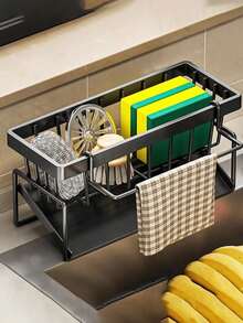 1 peça de suporte para esponja de pia de cozinha, suporte para pia com drenagem automática, suporte organizador de plástico para pia de cozinha, suporte para panos de cozinha, prateleira de banheiro, suporte para esponja de torneira, suporte organizador para esponja e detergente de louça, cesto de armazenamento multifuncional, para escorredor de pratos, sabonete, escova, toalha, spray de limpeza, utensílios de cozinha, acessórios para banheiro/cozinha, decoração de cozinha de Natal - Multicolorido - Ver 4