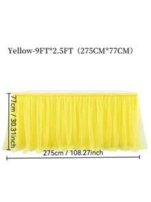 1pc Yellow Sheer Ruffle + Lining Table Skirt, Suitable For Rectangular And Round Dining Tables - Perfect For Birthday Parties, Weddings, Bridal Showers, Cake Tables, And All Celebration Events - Yellow - View 11