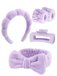 Set de 5 piezas de diadema y muñequera de lujo súper suaves de fibra, diadema para lavado facial, diadema para maquillaje, diadema para cuidado de la piel, diadema de esponja de terciopelo mullido, scrunchie de toalla de rizo suave y absorbente, adecuado para cuidado de la piel, desmaquillaje, baño, para mujeres y niñas