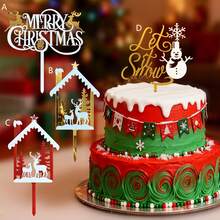 1pc/3pcs/6pcs Acrylic Merry Christmas Snowman Elk Cake Toppers,For Christmas Theme Party DIY Cake Dessert Baking Decorations
