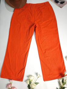大码女式阔腿裤，适合休闲、通勤和返校穿着，秋冬季款 - 橘色 - 查看 9