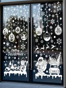 Pegatinas estáticas para ventanas con copos de nieve, muñecos de nieve, Papá Noel, camiones y renos, de doble cara, extraíbles, para decoración navideña de hogar, oficina y fiestas. - Blanco - Ver 5