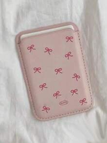 1pc Korean Ins Niche Girly Bow Leather Magnetic Wireless Charging Magsafe Card Holder Case