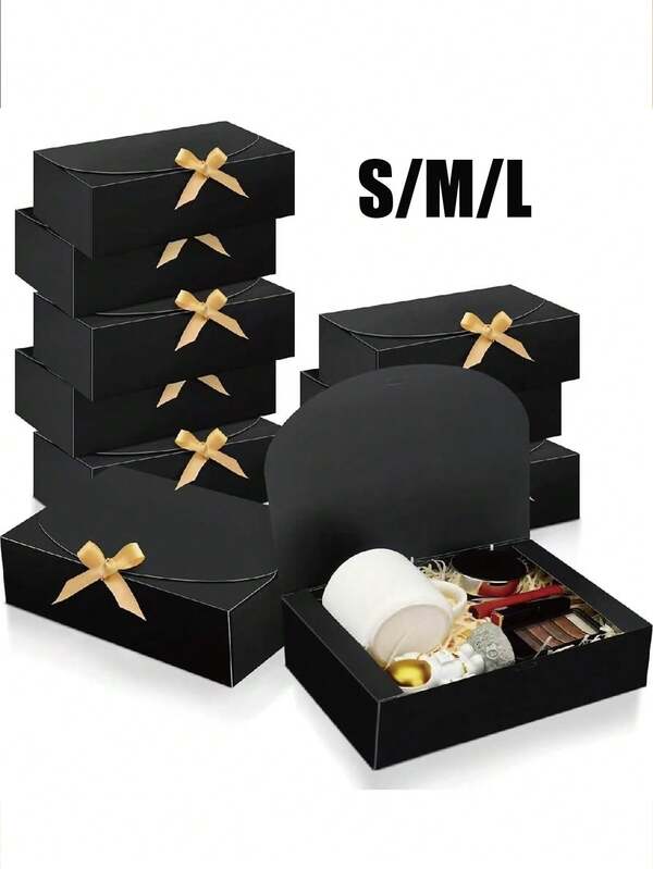 Cajas de regalo negras con tapas, cajas de propuesta para damas de honor con cintas, cajas de regalo de boda, cajas de regalo con cintas, cajas de regalo con lazos, cajas de papel de cuero, regalos de cumpleaños, cajas vacías para dulces de boda y embalaje de pastelería, regalos de duchas y otras fiestas, regalos del Día de San Valentín, embalaje, cumpleaños, proyectos DIY, cajas de almacenamiento de belleza, embalaje de regalos de graduación, cajas de decoración para fiestas de boda, cajas de regalo de Navidad.