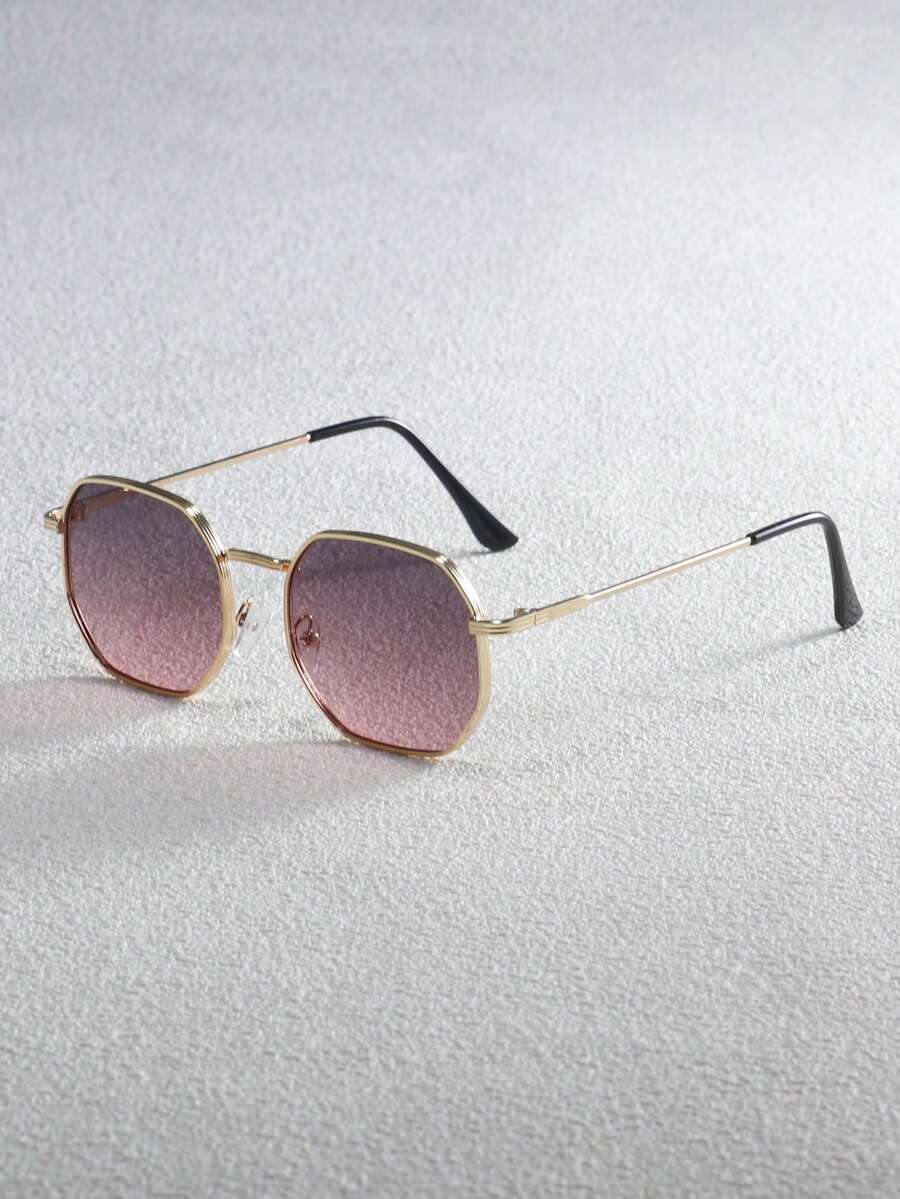 1 Pair Men's Metal Frame Geometric Edged Personalized Sunglasses, Suitable For Outdoor, Travel, Commute, Sun Protection