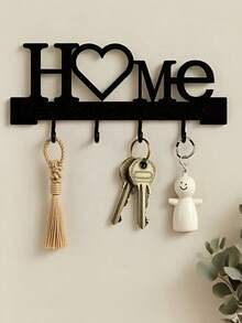 1pc Metal Wall Hook, Heart & "Home" Design, Sturdy Iron Material, Matte Black Finish, Rust & Waterproof, Suitable For Kitchen, Bathroom, Entryway, Key/Towel Rack - Multicolor - View 10