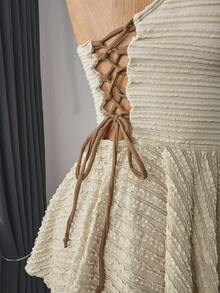 Bellisia Conjunto de vestido e shorts femininos com amarração lateral em tecido jacquard para férias de primavera, 2 peças, traje de resort para férias de verão na praia