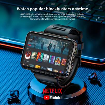 LOKMAT APPLLP 5 MAX智能手表，2.4英寸大屏，支持2G/3G/4G/5G电话卡，兼容安卓和设备，蜂窝数据，Wi-Fi上网，心率，血氧，健康监测，第三方应用APP下载，MTK6762芯片+PAR2822芯片，双系统，搭载安卓10.7系统