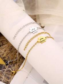 Customized Cute Paw Print Heart-Shaped Bracelet, Personalized Pet Memorial Gift With Name Engraved, Cat Dog Paw Bracelet, Animal-Friendly Jewelry - Silver Dog Paw - View 7