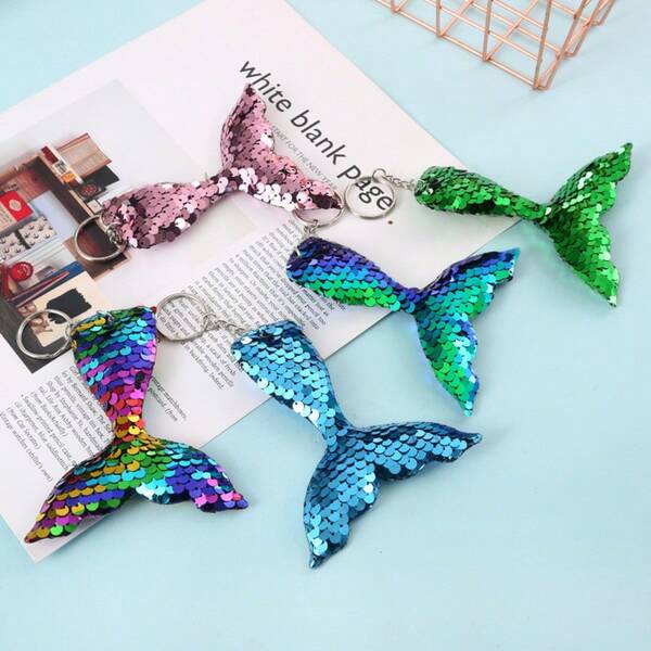 4 piezas/8 piezas/12 piezas - Llavero con purpurina con escamas de pez con temática de sirena, llavero con temática oceánica de selva tropical, llavero con temática de fiesta de cumpleaños, accesorio de cola de pez para bolso de hombres y mujeres, recuerdos de fiesta de sirena