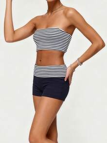 Women's Y2k Polka Dots Foldover Shorts Cute Low Rise Fold Over Skinny Pajamas Shorts Summer Casual Pj Bottom Sleep Shorts Going Out Booty Shorts - Màu xanh hải quân - Xem 5