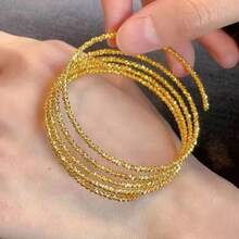 1 pieza Brazalete hecho a mano de 3 capas/5 capas con baño de cobre color dorado, brazalete metálico multicapa ligero y lujoso, accesorio de moda versátil para mujeres