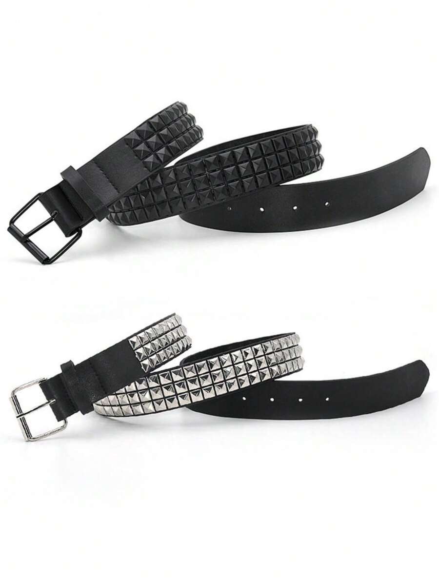 方扣金属铆钉腰带，适合搭配裤子 - 彩色 - 查看 1