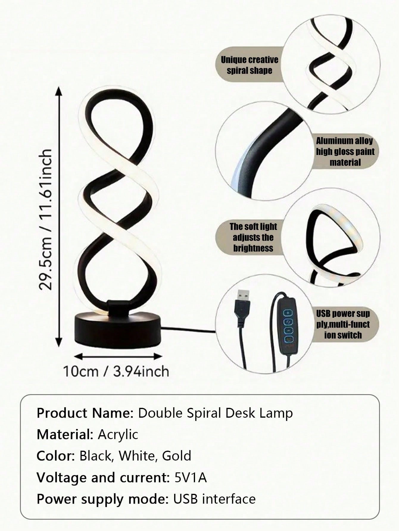 مصباح طاولة LED حلزوني قابل للتعتيم بثلاثة ألوان ي...